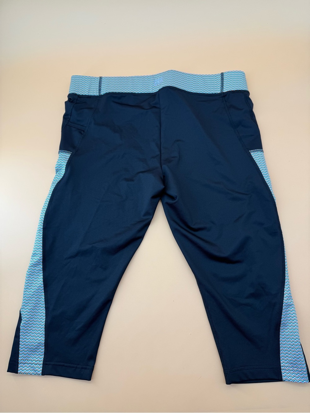 FILA Sport Y2K Capri Running Leggings Navy Blue Colorblock Size L - Picture 3 of 8